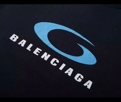 New Unisex Black T-Shirt with Blue Letter Logo Graphic, Crew Neck Short Sleeve Regular Fit Tee