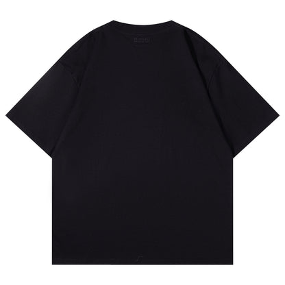 Unisex Black Washed Faded Letter Graphic T-Shirt, Short Sleeve Casual Tee
