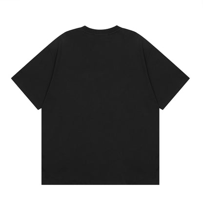 New Black Vintage Washed Logo Graphic T-Shirt, Distressed Crack Print Ripped Crew Neck Short Sleeve Tee