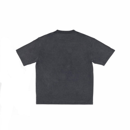 New Unisex Gray Washed 1917 Letter Logo Graphic T-Shirt, Vintage Distressed Cracked Print Loose Fit Short Sleeve Tee