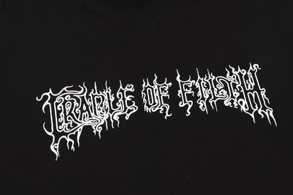 Unisex Black Washed Faded Letter Graphic T-Shirt, Short Sleeve Casual Tee