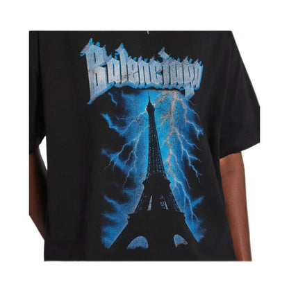 New High Quality Pure Cotton T Shirt with Lightning Graphic Print Design