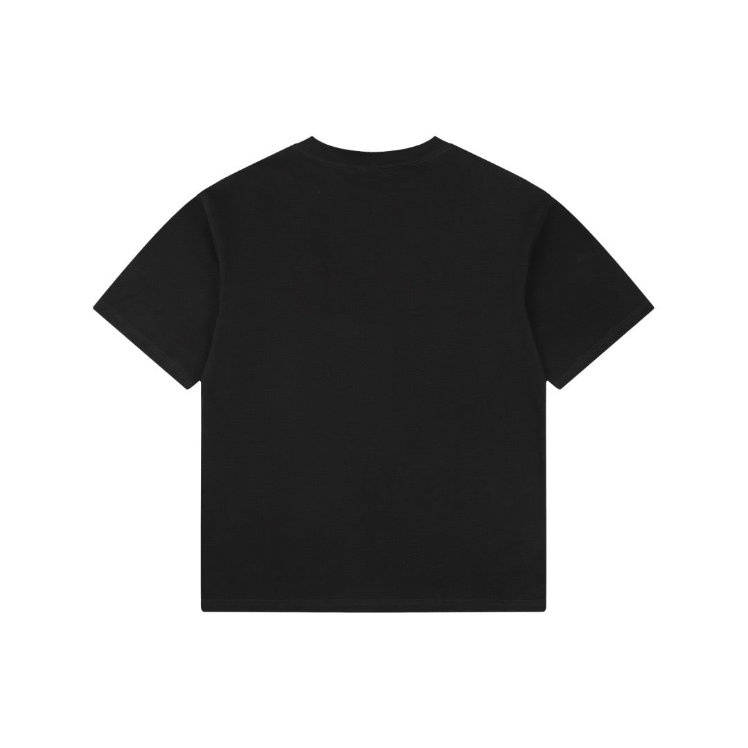 New Unisex Black T-Shirt with Blue Letter Logo Graphic, Crew Neck Short Sleeve Regular Fit Tee