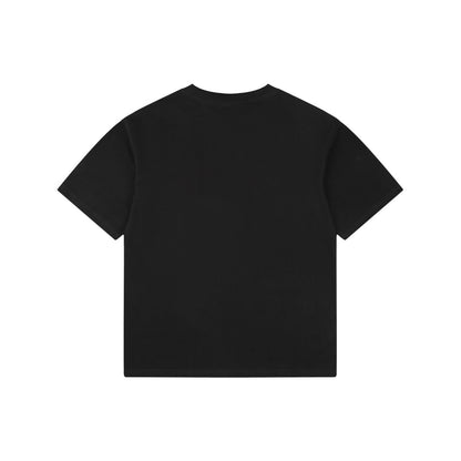 New Unisex Black T-Shirt with Blue Letter Logo Graphic, Crew Neck Short Sleeve Regular Fit Tee