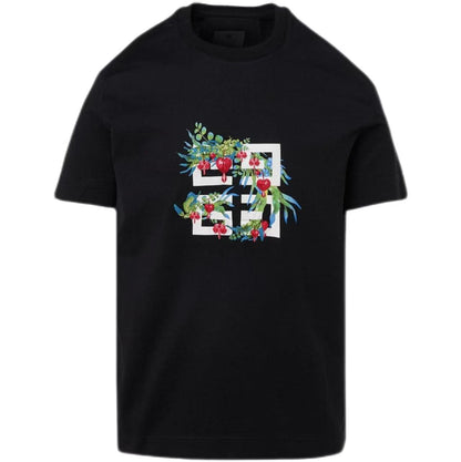New Neck Pure Cotton T Shirt with Logo Botanical Graphic Print Design