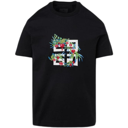 New Neck Pure Cotton T Shirt with Logo Botanical Graphic Print Design