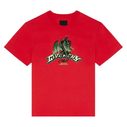 New Crew Neck T Shirt with Logo Lettering and Dragon Graphic Print