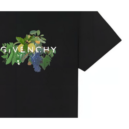 New Relaxed Loose-Fit Straight Crew Neck T Shirt with Plant and Fruit Print